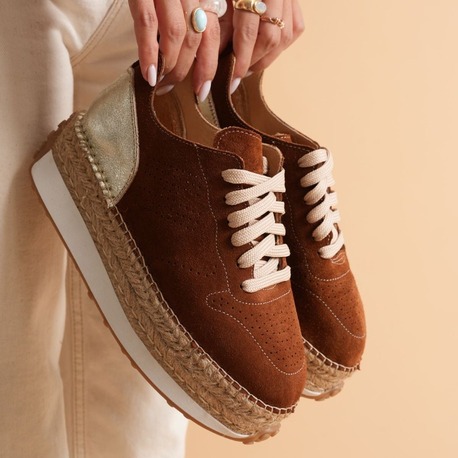 Taba Süet & Altın Detaylı Hakiki Deri Sneaker Espadril