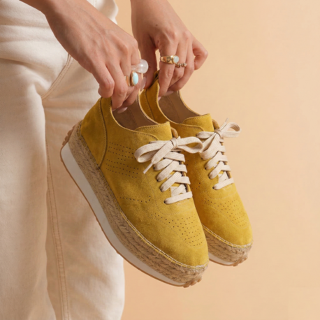 Hardal Süet Detaylı Hakiki Deri Sneaker Espadril