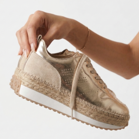 Altın & Bej Süet Detaylı Hakiki Deri Sneaker Espadril