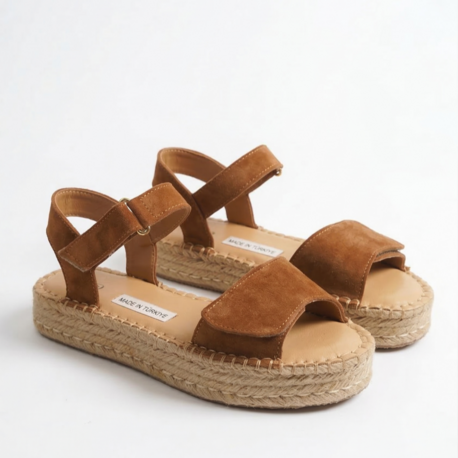 Taba Süet Hakiki Deri Günlük Sandalet Espadril Ayakkabı