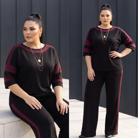 Bordo Şeritli İki İplik Takım