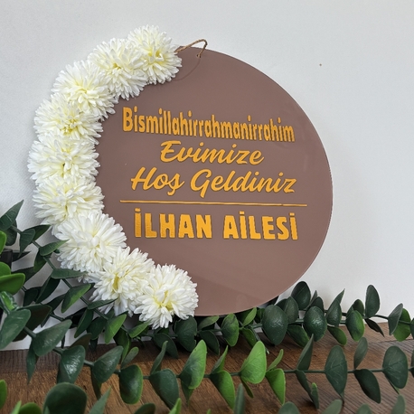 Krem Çiçekli Latte Renk Kapı Süsü 