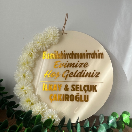 Çiçekli Krem Gold Kapı Süsü