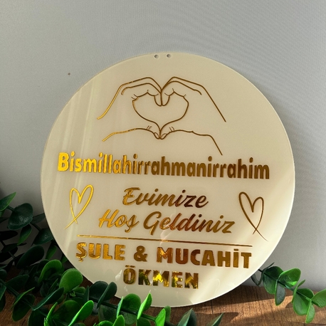 Krem Gold Ad Soyad Kapı Süsü 
