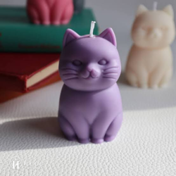 Lavanta Kokulu Mor Kedi Doğal Mum