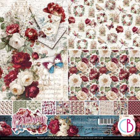  Scrapbooking kağıdı Burgundy Bohemian 12×12