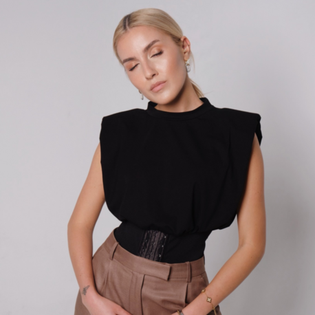 Shama Beli Korseli Siyah T-shirt