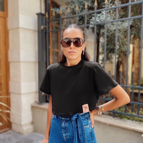 Castor Siyah Vatkalı Crop T-shirt (S/M Beden)