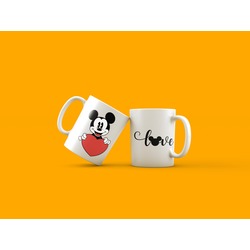 Mickey + Mini Mouse Kupa Seti (MDF KARE BARDAK ALTLIĞI HEDİYELİ)