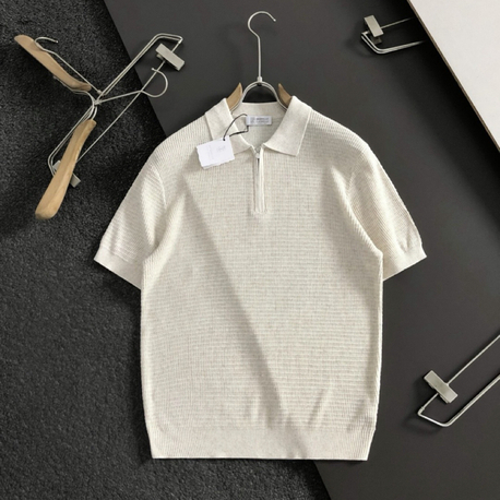 Brunello Cucinelli solid-color linen zip-up collar Polo Shirt