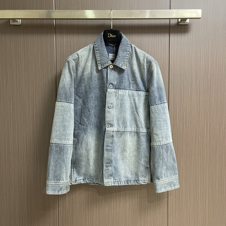 Dior Embroidered Color-Blocked Washed Collar Denim Shirt Jacket