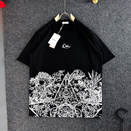 Dıor Two-Tone Ink Painting Print with Embroidery T-shirt