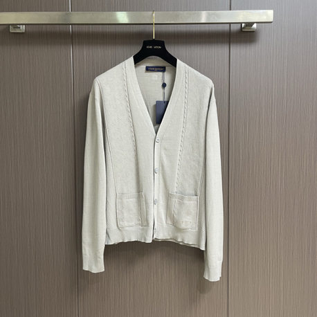 Louis Vuitton Letter Perforated Jacquard Knit Cardigan Sweater