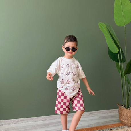 Damalı şort tişört takım