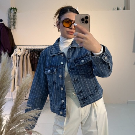 H&M İnce Çizgili Kot Ceket