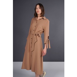 Camel Renk Koldan Bağlama Detaylı Elbise