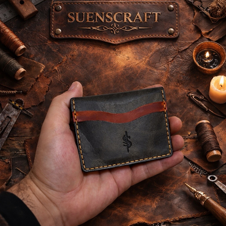 SUENS CRAFT Gerçek deri el işçiliği bol kartlık cüzdan
