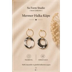 Mermer Halka Küpe — Siyah Beyaz