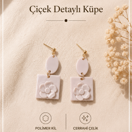 Çiçek Detaylı Küpe