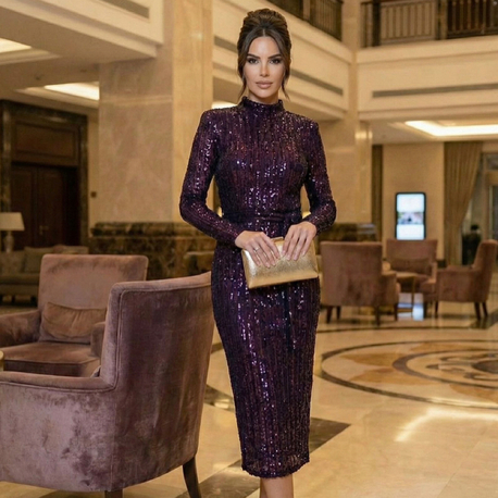 Violet gece elbisesi