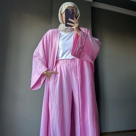 Uzun Kimono Takım Şeker Pembe