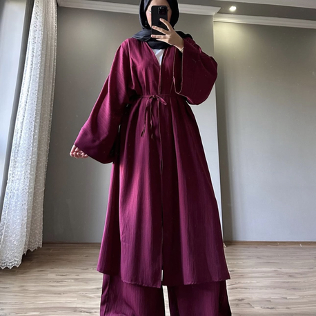 Uzun Kimono Takım Bordo