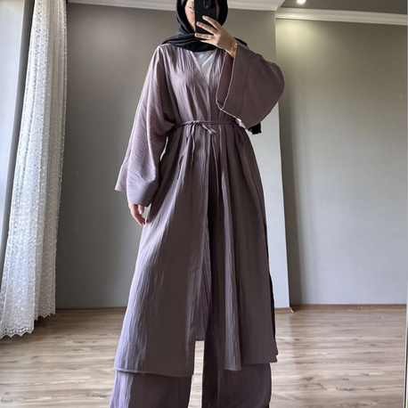 Uzun Kimono Takım Vizon