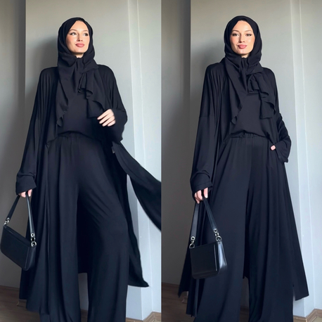 3lü Abaya Takım Siyah Efsane Rahatlık