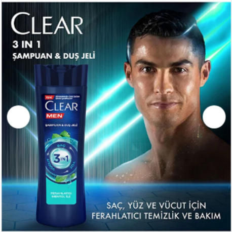 Clear Men 3 In 1 Şampuan & Duş Jeli Ferahlatıcı Mentol Saç Yüz Vücut Için 350 ml