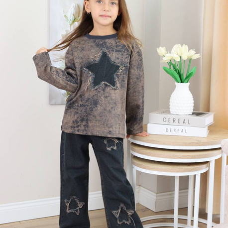 Kız çocuk kot pantolon sweatshirt takım