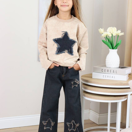 Kız çocuk kot pantolon sweatshirt takım