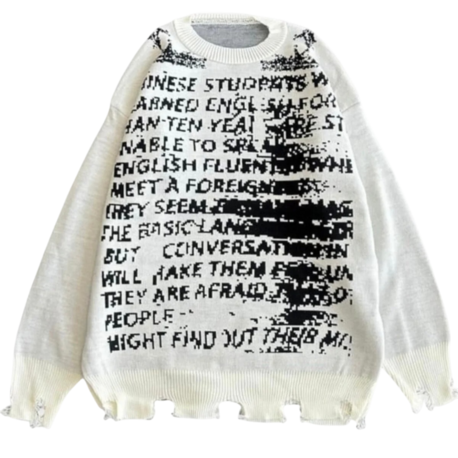 Vintage Harajuku Graffiti Desenli Unisex Oversize Beyaz Kazak