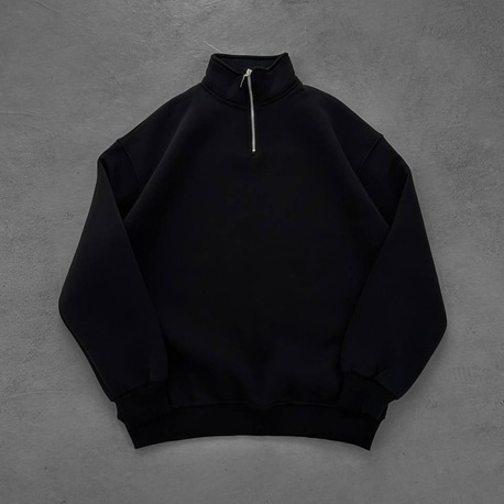 Half Zip Oversize Polo Yaka Siyah Sweatshirt