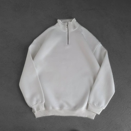 Half Zip Oversize Polo Yaka Beyaz Sweatshirt