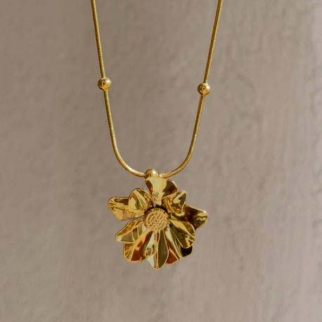 çelik hibiscus çiçeği gold kolye