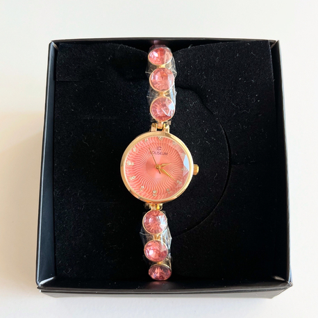 çelik pembe taşlı gold saat
