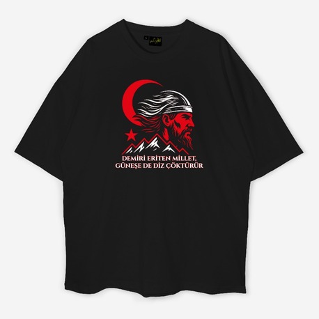 Regular Fit Siyah Unisex Tişört – Türk Ergenekon Temalı Özel Tasarım Premium Tshirt
