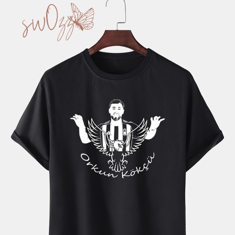 Siyah Regular Fit Unisex Tişört – Orkun Kökçü  Beyaz Baskılı Tasarım