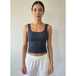 Nocturne Kare Yaka Rib Detaylı Siyah Tank Top