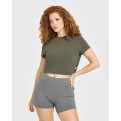 Oner Active Zeytin Yeşili Crop Tişört - Sportif ve Modern