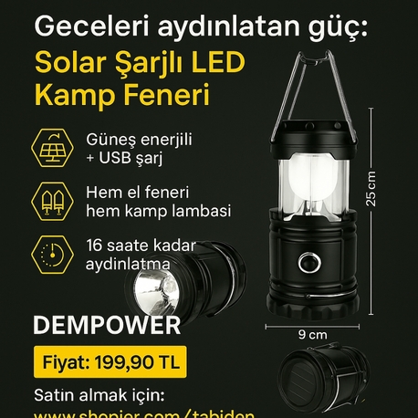 Solar Şarjlı Kamp Feneri