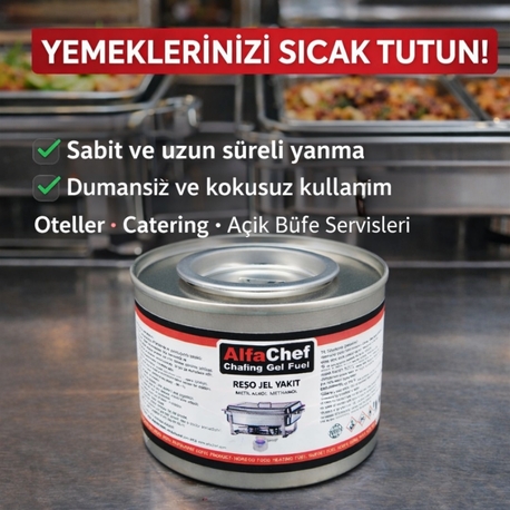 AlfaChef Reşo Jel Yakıt 200g Şefing Dish Yakıtı Otel Catering Açık Büfe Isıtıcı Yakıt