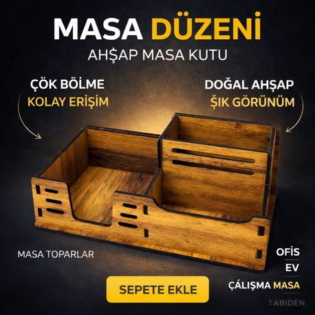 Ahşap Masaüstü Düzenleyici Organizer Ofis Kalemlik Masa Toparlayıcı