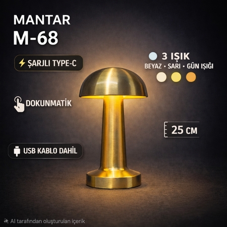 Şarjlı Dokunmatik Gold Masa Lambası M-68 – 3 Mod Işıklı Mantar Model