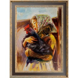 Horoz ve Çocuk Yağlı Boya Tablo