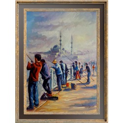 Galata Köprüsü Balıkçıları Yağlı Boya Tablo