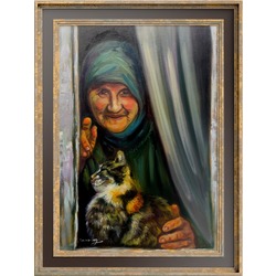Kedili Kadın Yağlı Boya Tablo