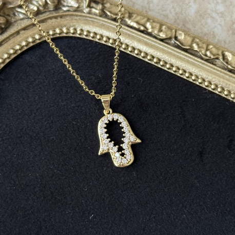 Taşlı Hamsa Kolye | Çelik