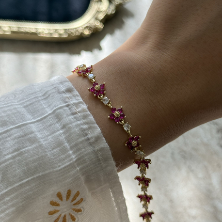 Bordo Çiçek Bileklik | 14k vip