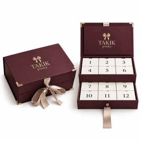 Premium Kadife Dokulu 12li Advent Calendar Kurdeleli